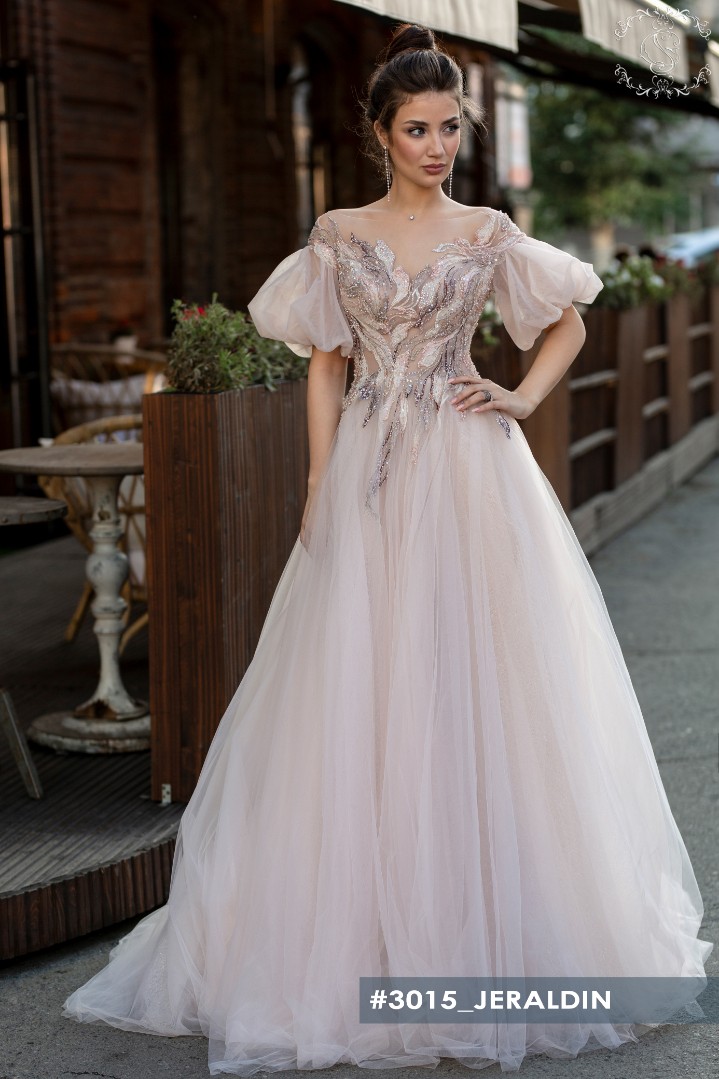 Свадебное платье Джералдин А-силуэт, Закрытые, С рукавами, Цветные, Для венчания